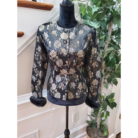 Crimson by Lawrence Kurtz Black Floral Long Sleeve Buttons Front Jacket Blazer 6 - Picture 12 of 12